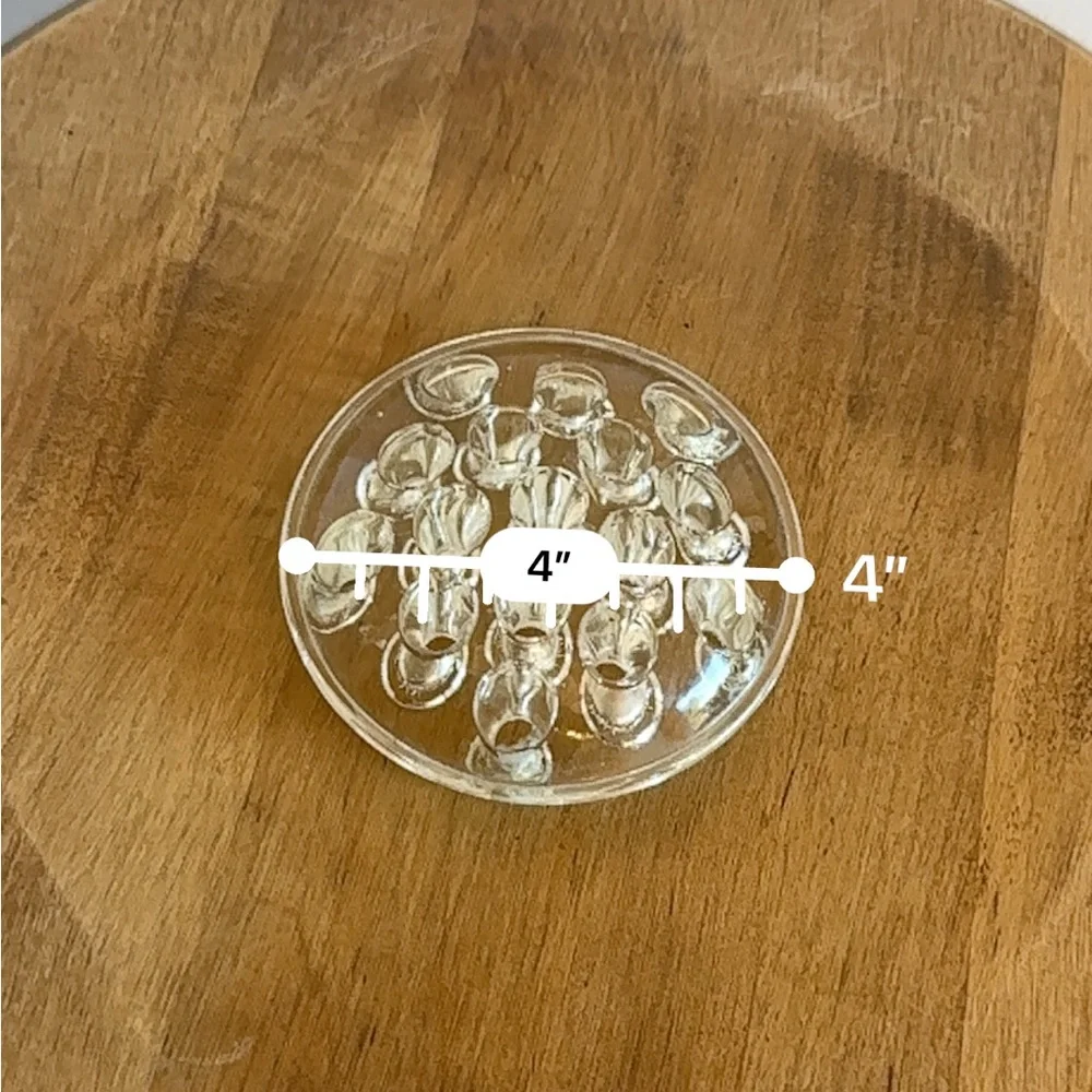 Vintage Floral Frog 4 Inch Wide 16 Holes Clear Glass Floral Domed Round Flower